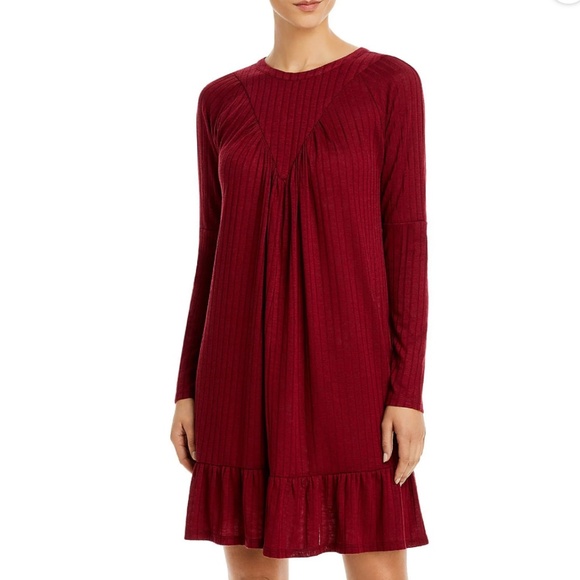 AQUA Boho Long-Sleeve Mini Dress – Burgundy – Size M – NWT - Picture 1 of 7